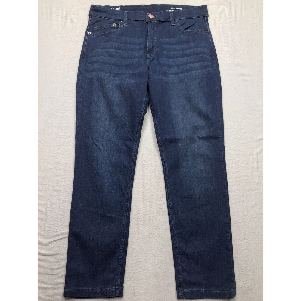 MUGSY Fultons Jeans Men 35x30 Dark Wash Whiskered Tapered Fit Stretch
